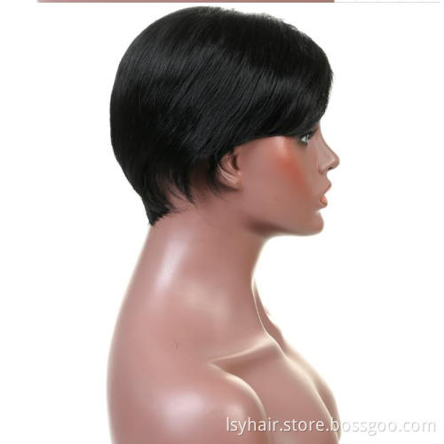 Lsy Non Lace Pixie  Cut Human Hair Wig Color Natural Black 100% Brazilian Hair Wigs For Sale